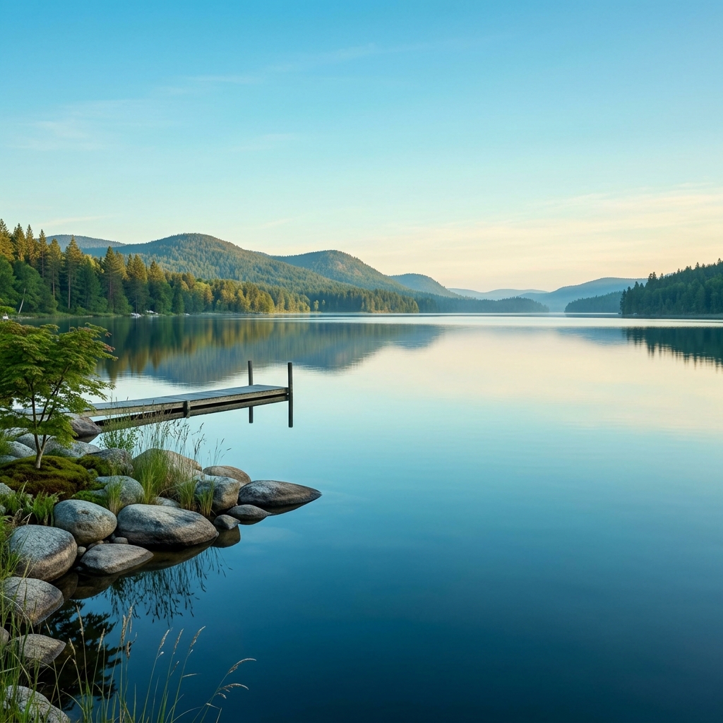 Serene morning water landscape